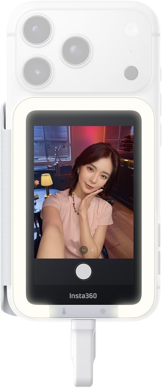 Insta360 Snap Selfie Screen with Light - 4K Magnetic Selfie Monitor Screen for Selfie, Vlogging, Compaitble with iphone 15/16/17 Pro, Adjustable Lighting, Touchscreen Control, Wired Instant Connection