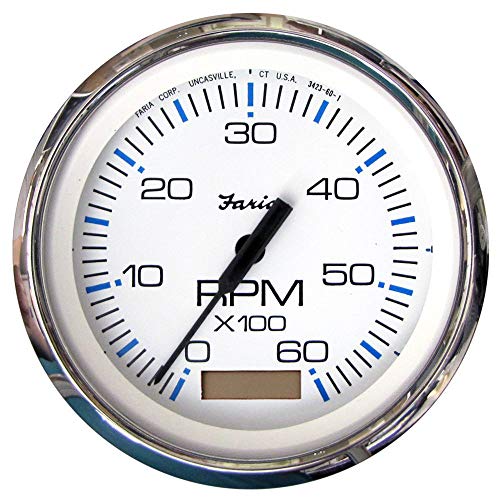 Faria 33832 Chesapeake Stainless Steel Tachometer with Hourmeter 6000 RPM Gas - 4, White