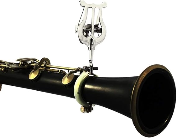 Clarinet Marching Lyre - Metal Clarinet Sheet Music Holder, Silver, B Flat, Modern Style, Marching Band
