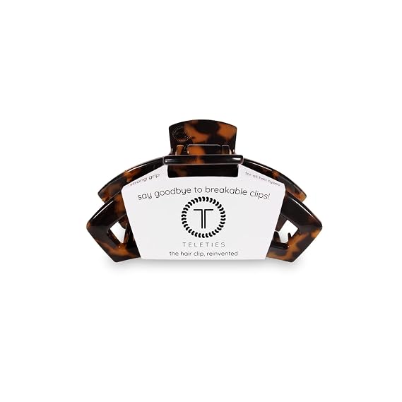 TELETIES - Small Open Hair Clip - Hair Claw Clips for Women - Strong Grip, Bendable Teeth, Comfortable Cutout Design - For Thin to Medium Thick Hair - All Hair Types & Textures - Tortoise
