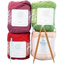 mindfulknits - Beginners Washcloth Knitting Kit - Includes 100% Cotton Knitting Yarn + Circular Knitting Needles & Yarn Needle (Flora Colored Cotton Yarn) - Mindful Crafting Kit