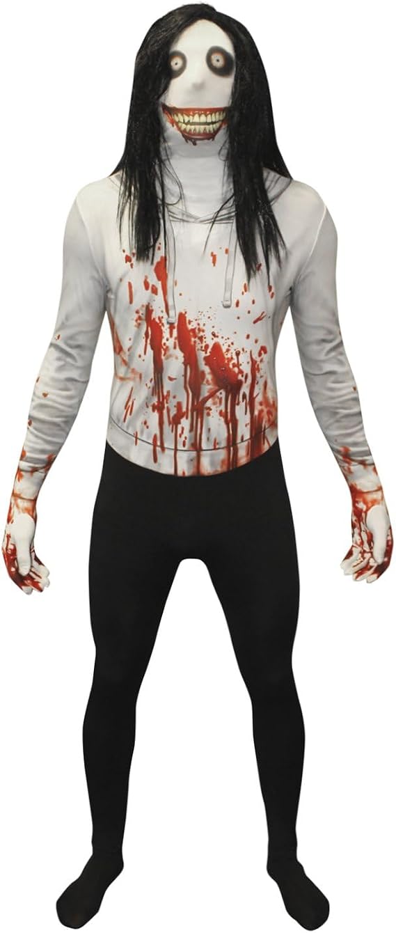 Morphsuits mens Mens Jeff the Killer Costume | Full Second-skin Bodysuit with Attached Hood, Back Zip Closure Included, Perfect for Halloween, Great for Dress-Up