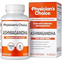 Physician's CHOICE Ashwagandha Supplement - 1950mg of Bioavailable Organic Ashwagandha Root Powder - Black Pepper Extract, Stress Support, Mood Support Supplement, 90 Veggie Capsules