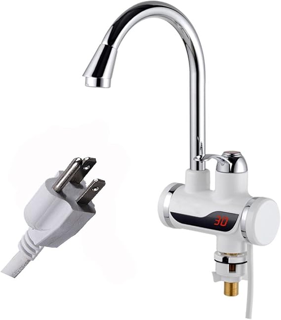 Rotatable Bathroom Kitchen Heating Tap Water Faucet 110V Tankless Electric Hot Water Heater Faucet with LED Digital Display (Big Below Inflow)