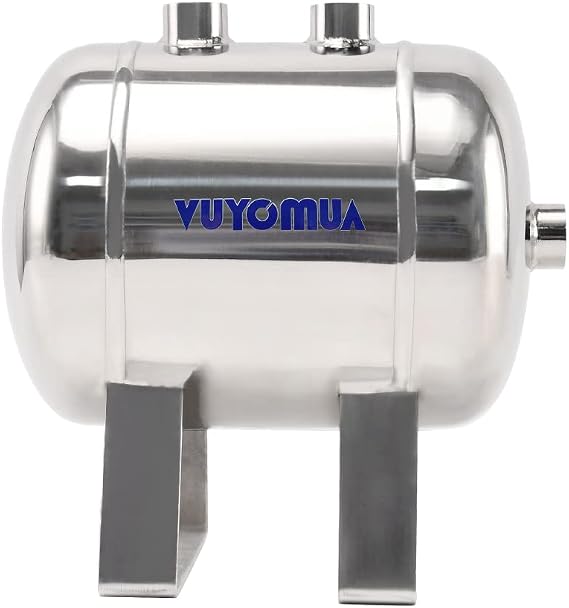 1/4" NPT Air Compressors 1 Gallon Stainless Steel Portable Air Compressor Max 180PSI Air Reservoir Water Storage Tank for Truck, Car, Air Horn, Inflating Tires, Air Ride