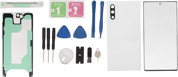 Galaxy Note 10 Back Glass Cover Front Screen Glass Repair Kits, Repair Kits Compatible with Samsung Galaxy Note 10 Back Glass Cover Replacement (White)