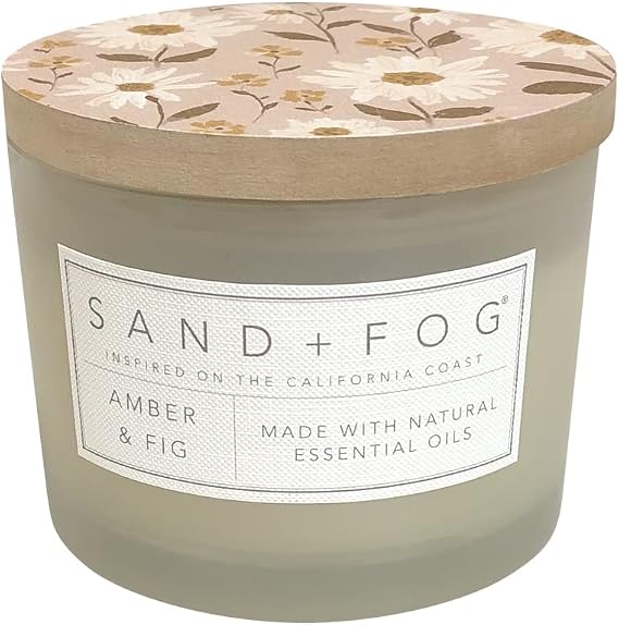 Sand + Fog Scented Candle - Amber & Fig Additional Scents and Sizes 100% Cotton Lead-Free Wick - Luxury Air Freshening Jar Candles - Perfect Home Decor 12oz