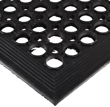 NoTrax 504 General-Purpose Rubber Beveled Drain-Step Anti-Fatigue/Anti-Slip Floor Mat, for Wet Areas, 3' Width x 5' Length x 1/2" Thickness, Black