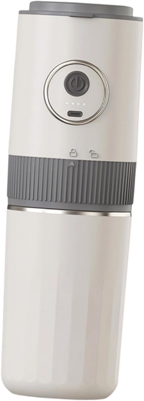 Compact and Versatile Portable Electric Coffee Maker with Coffee Grinder, Dripper and Cup for Home, Fishing, and Outdoor Use, Beige