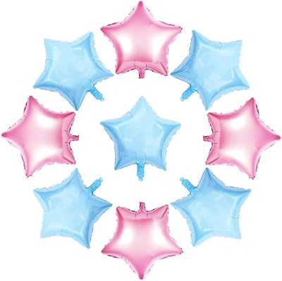 AnooDeel 50pcs Pink Blue Star Foil Balloons, 10inch Light Blue Pink Mylar Star Balloons for Boys Girl Baby Shower Birthday Wedding Party Decoration