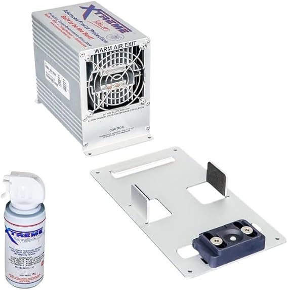 Xtreme 400W Engine Compartment Heater Bundle with Quick Release Bracket | 400W forced-air heating, 40F on/55F off thermostat, quick release bracket, instant freeze spray, marine freeze protection