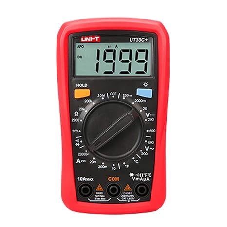 UNI-T UT33C+ is portable digital multimeter with automatic scale selection, voltmeter, ammeter, AC/DC voltage and current meter, resistance, capacitance, temperature