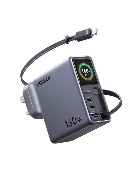 UGREEN Nexode Pro 160W USB C Charger with Retractable Cable, Smart Display
