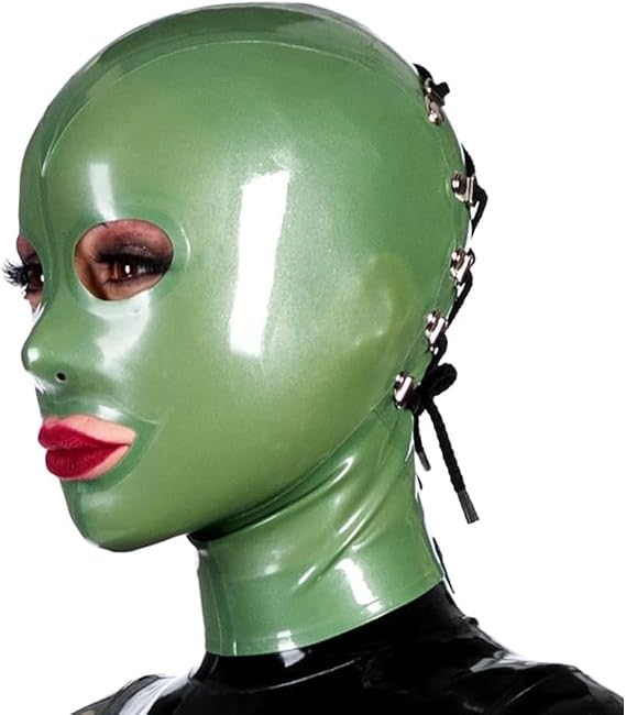 Latex Hood Mask Holiday Rubber Full Face Mask Black with Lace up fastening Zip Handmade