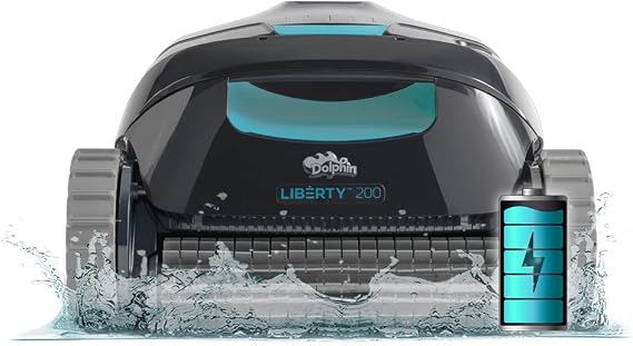 Dolphin Liberty 200 Cordless Robotic Pool Vacuum Cleaner Simple Inductive Charging Wall Climbing Capabilities Ideal for Above and In-Ground Pools up to 33 FT in Length Blue