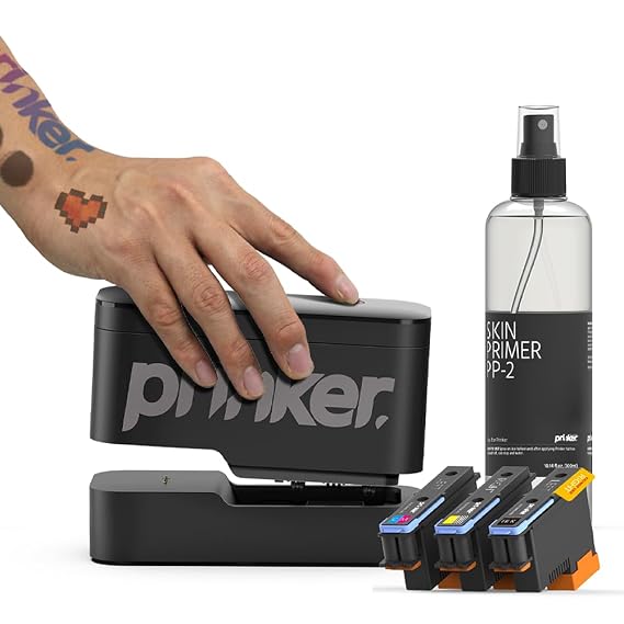Prinker S Black & Color Temporary Tattoo Printer, Custom Tattoos in Seconds, Water-Resistant and Soap-Washable, Android & iOS Compatible, Ink Included
