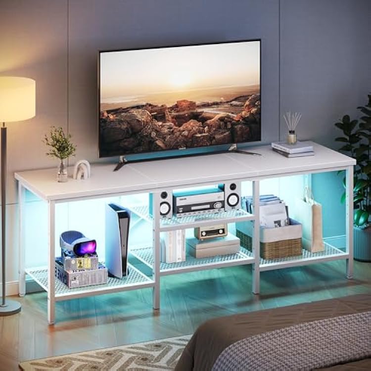 Pinmoco 63 Inch TV Stand, Entertainment Center with Open Storage Shelves, TV Media Console Table with Soundbar Shelf for Living Room, BedroomWhite