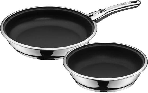 WMF Click&Serve 3 Parça Tava Seti, 24 cm ve 28 cm, Çıkarılabilir Saplı, İndüksiyon Uyumlu, Yapışmaz Kaplamalı Cromargan® Yüksek Kaliteli Paslanmaz Çelik, Fırına Uygun