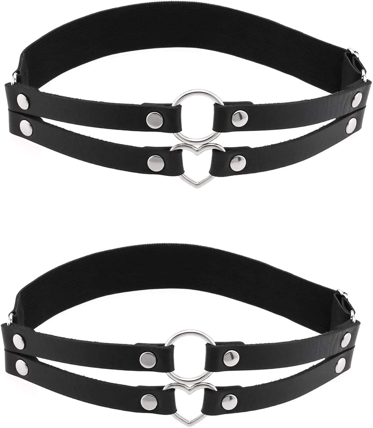 2PCs Adjustable Leg Garter with O-Ring and Heart Design, Elastic Thigh Garters Belt for Women