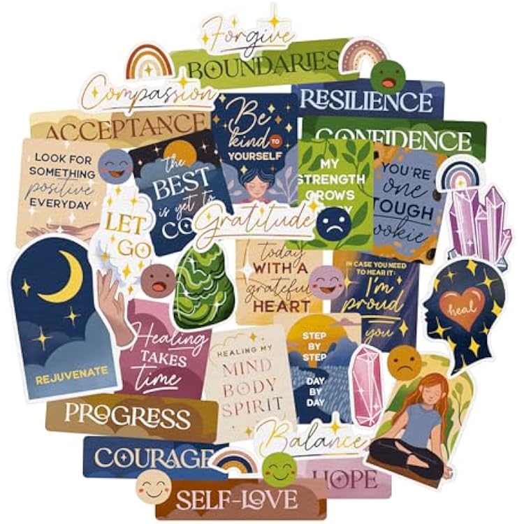 Navy Peony Healing Journey Vision Board Stickers 41 Pieces - Self-Care, Spiritual Goal Setting Stickers for Planners, Journals, Scrapbooks