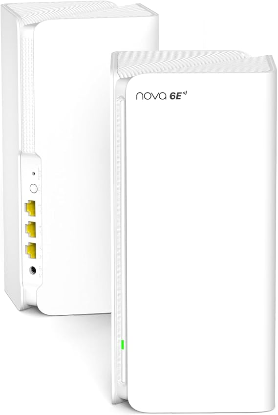 Tenda Nova MX21 Pro Wi-Fi 6E Mesh WLAN System - AXE5700 Tri-Band (Supports 6G Band) - Replaces Router and Repeater - Recommended for Homes with 2-3 Bedrooms - App Control - Pack of 2