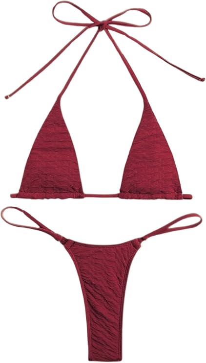 SHENHE Women's Sexy Micro Bikinis Brazilian Thong Bikini Set Triangle Halter Swimsuits 2 Piece