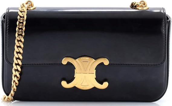 Pre-Loved Triomphe Chain Shoulder Bag Leather Small, Black