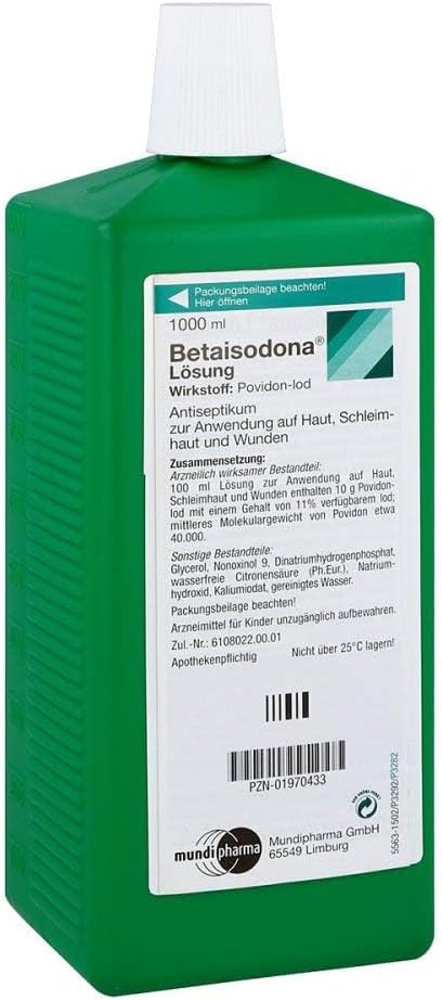 Betaisodona Solution 1000 ml - Antiseptic Solution with Depot Effect - For Wounds Inflammation & Infectious Skin Areas - Diluted Also Suitable for Washing Rinsing & Bathing