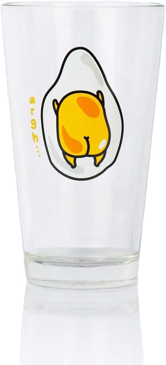 Seven20 OFFICIAL Gudetama The Lazy Egg Pint Glass | Features Gudetama's Back in a Cute Lazy Style | 16 Oz. Cup
