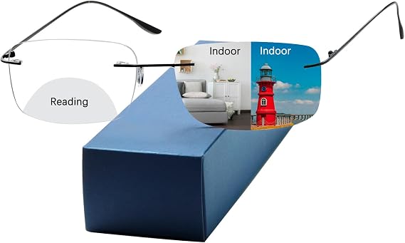 Rimless Photochromic Bifocal Blue Light Reading Glasses