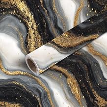 Peel and Stick Wallpaper 17.7"*196.8" Wallpaper Marble Wave Black White Gold Gold Swirls Marble Wall Decor Contact Paper Removable Wall Paper for BedroomLiving Room Entryway Cabinets