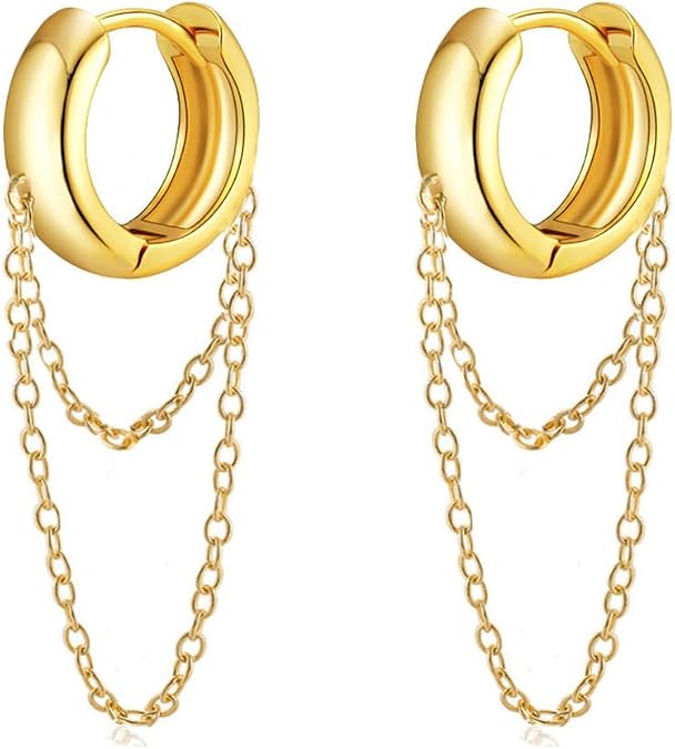 Chunky Hoop Earrings Tassel Chain Drop Dangle Huggie Hoop Earrings for Women