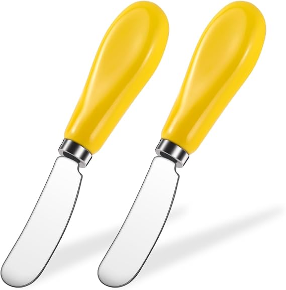 Stainless Steel Butter Spreader Knife 2 Pack with Handle for Kitchen Yellow