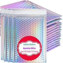 30 PCS Metallic Bubble Mailers,Poly Padded Envelopes,Holographic Bubble Mailers,Waterproof Shipping Bags,Self Seal Foil Glitter Glamour Cushion Envelopes for Mailing,Packing,Small Business