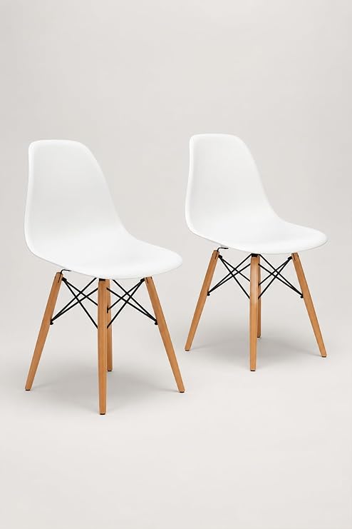 Seduna White Design Chair | Natural Wooden Legs | 2 Pieces