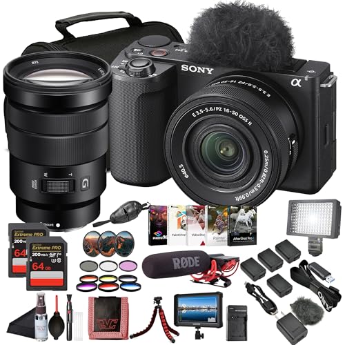 Sony ZV-E10 II Mirrorless Vlogging Camera Kit with 1650 mm OSS Lens ZVE10M2KB 26 MP APS-C Sensor | Sony 18-105mm Lens, 4K Monitor, Pro Mic, 2 x 64GB Memory Card and More