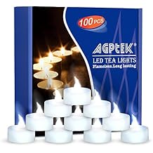 AGPTEK Tea Lights with Flicker,100 Pack Flickering Flameless LED Candles Battery Operated Tealight Candles Long Lasting Tealight for Wedding Holiday Party Home DecorationCool White