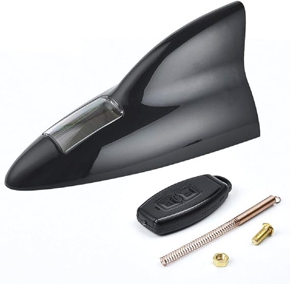 Shark Fin Aerial-MASO Solar Power Shark Fin Aerial Car Radio Antenna, 12 LED Warning Light, Radio Antenna Base Replacement, with Remote Control(Black)