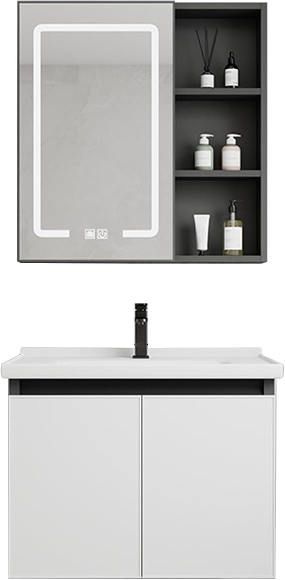 Wall Mounted Bathroom Vanity Set with Sink and Cabinet Bathroom vanity with sink white bathroom vanity single sink bathroom vanity,With black faucet, smart mirror cabinet,for bathrooms,washrooms