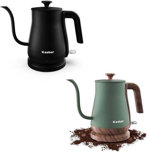 Electric Gooseneck Kettle Black and Green Boudle Set