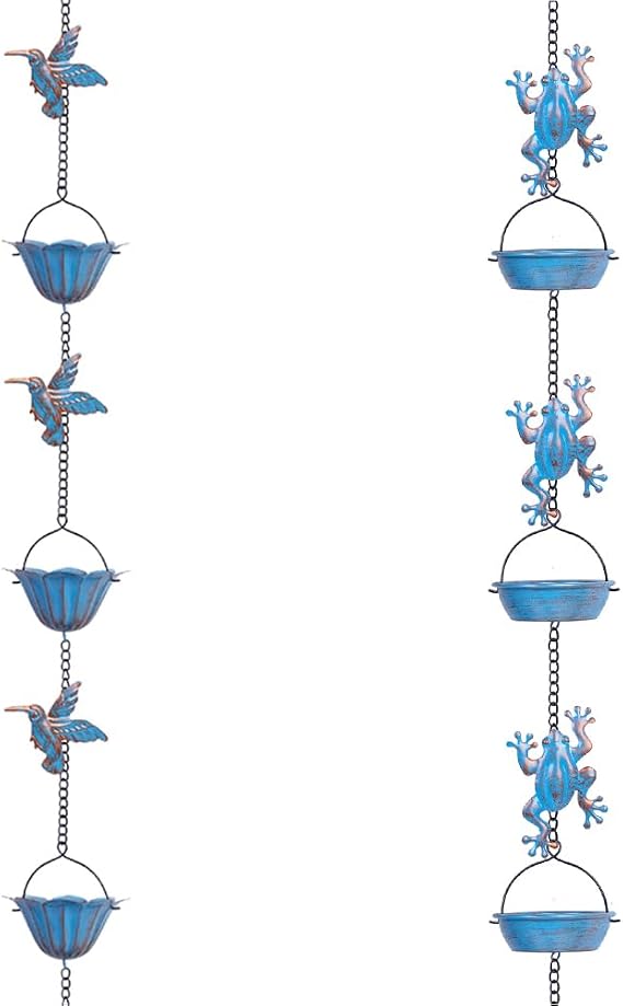Hummingbird Rain Chains for Outside + 11.4FT Frog Rain Chains with 12 Cups