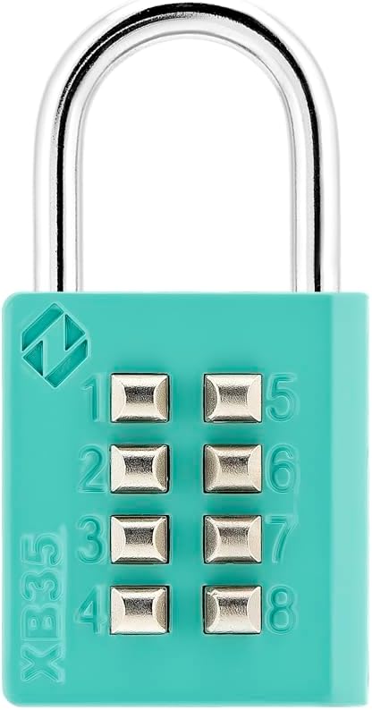 XB35 8-Digit Push Button Combination Padlock, 4 Digit Locking Mechanism, Emerald, 1-Pack