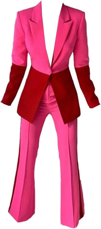 Women's Match Color Suit One Button Peak Lapel Jacket Wide Leg Pants for Casual Party