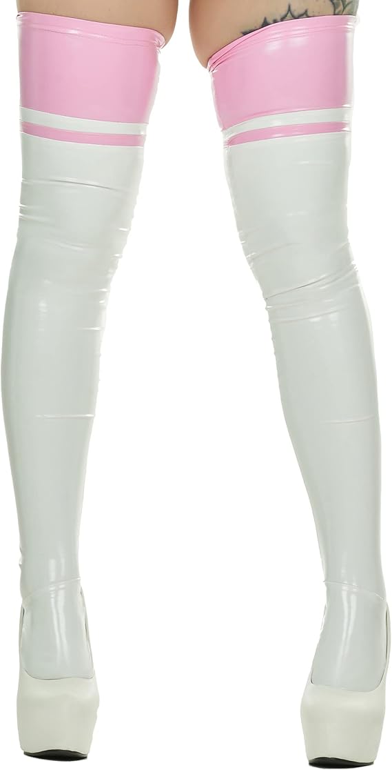 Mobbunny Thigh Stockings Shiny Color Matching PU Elastic Shaping Stretchy Thigh High Socks Over Knee Long Boot Sock