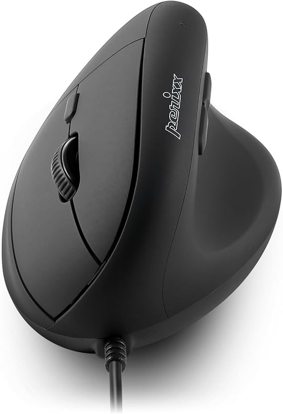 Perixx PERIMICE-508II Wired Vertical Ergonomic Mouse - 6 Buttons, Adjustable DPI 1000/1600/3200/6400, Optical Sensor, USB Plug and Play, Right-Handed, Black