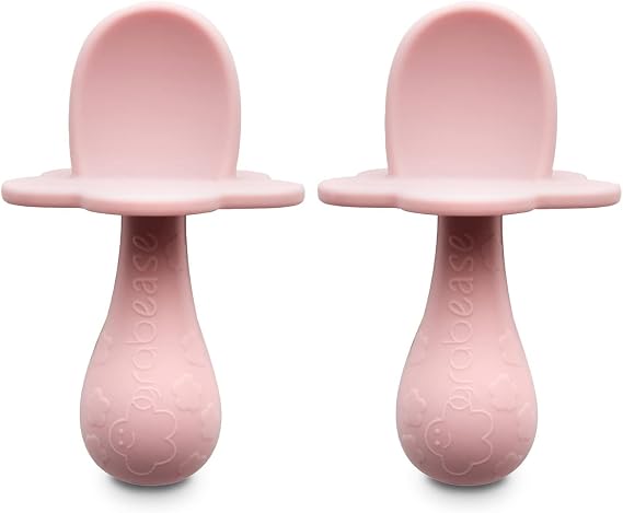 Grabease Spoon - Silicone Spoons 2-Pack Blush - Soft Utensils - Dishwasher-Safe, Easy-Grip