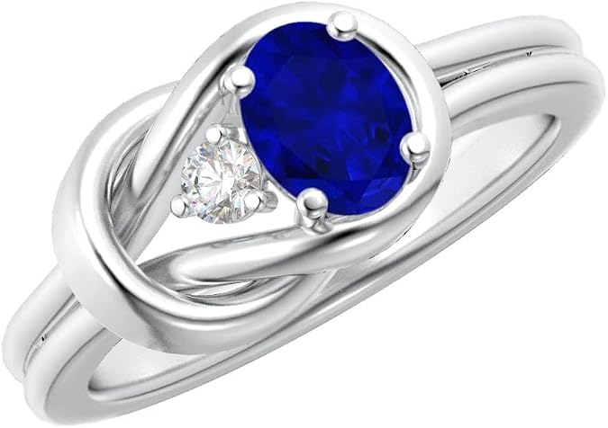 1-6 Carat Oval 14K White Gold LAB GROWN Sapphire and LAB GROWN Diamond Engagement Ring (1ct Center, AAAA Heirloom Quality)