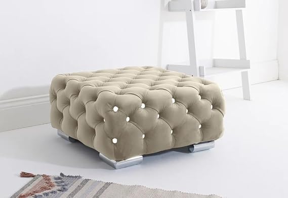 Sofahub Milano Cream Plush Velvet Fullback Sofa Set – Diamond Button Tufted Couch with Foam Cushions | 2 Seater, 3 Seater, 3+2, Armchair, Corner, Footstool & Coffee Table Options (Cream, Foot Stool)