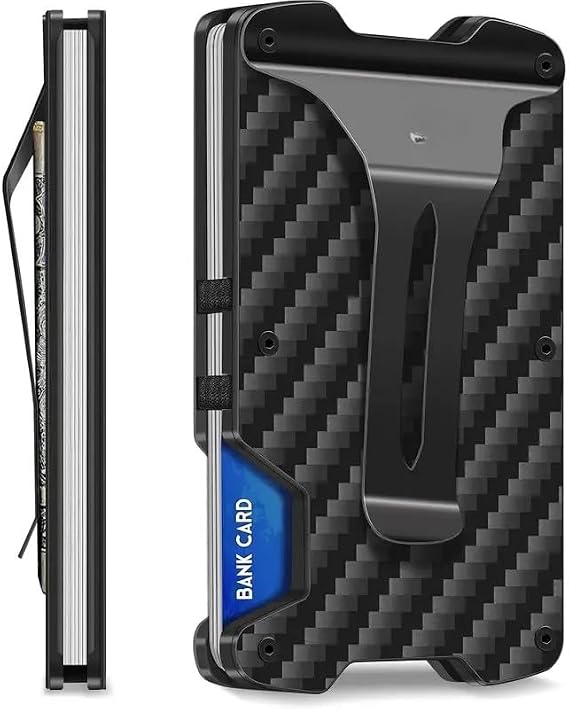 Wallet For Men - Reinvented Design Men's Wallet - Slim, Minimalistic & Seamless, Blocks RFID Scanners with a Money Clip (plastic coating with carbon fiber beneath)