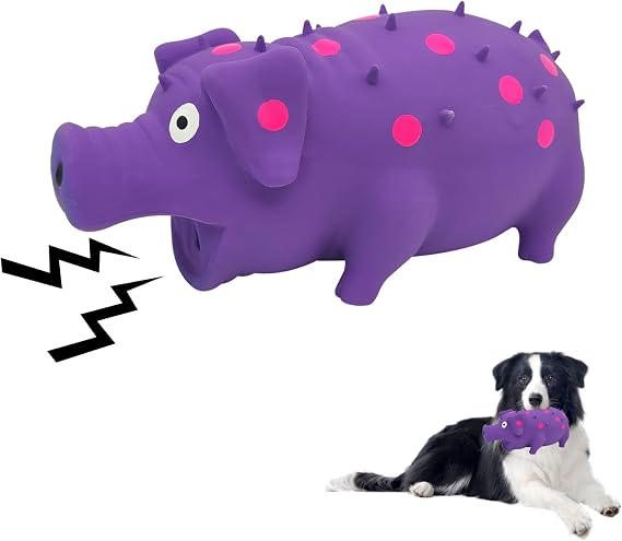 Andiker Dog Squeaky Toy, Dots Latex Dog Chew Toys with a Oinks Sound Squeaker Grunting Pig Dog Toy Durable Self Play 8" Dogs Squeeze Toy for Dental Biting Chasing to Kill Boring Time (Purple)